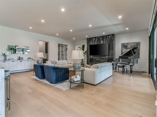 living room with light hardwood / wood-style floors