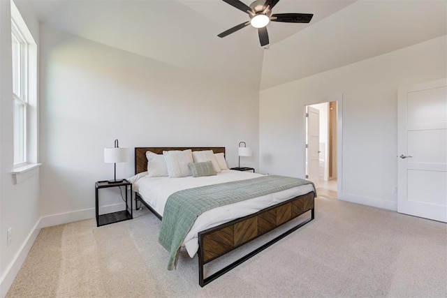 bedroom featuring ceiling fan and vaulted ceiling