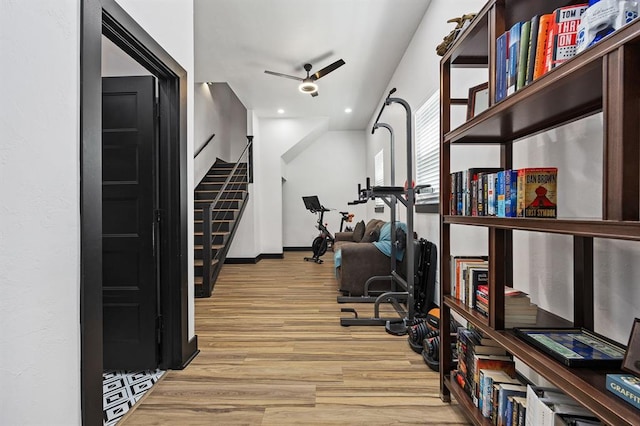 exercise area featuring light wood-type flooring