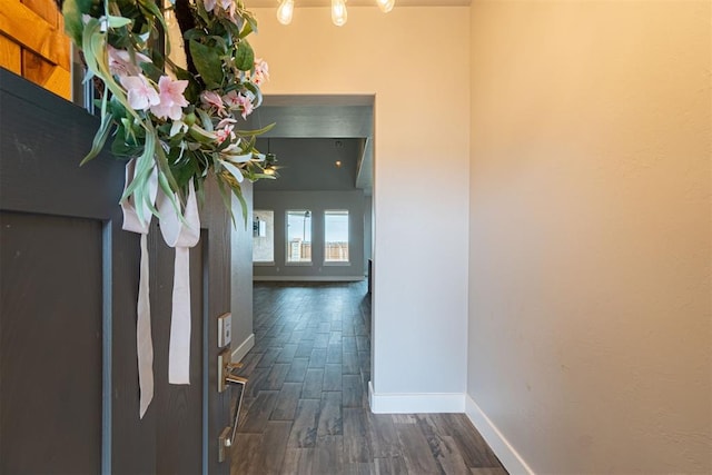 hallway featuring dark wood-type flooring