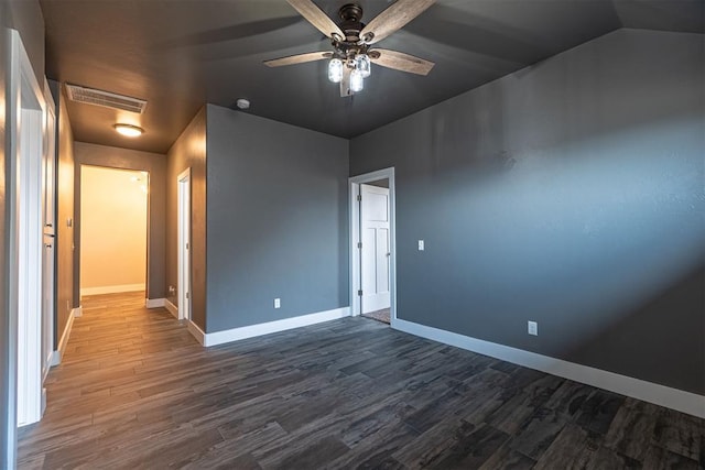 empty room with ceiling fan and wood-type flooring