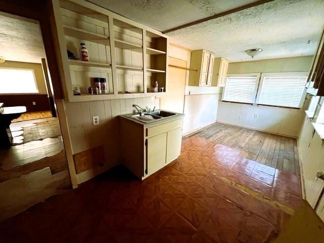 interior space with sink and a textured ceiling