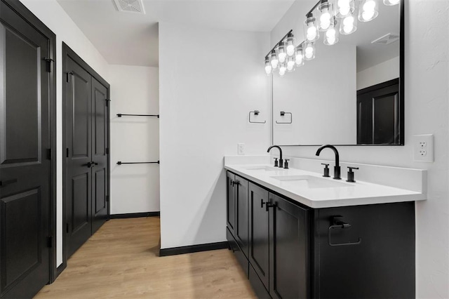 bathroom featuring vanity and hardwood / wood-style floors