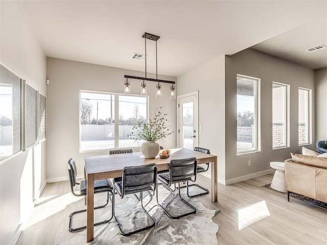 dining space featuring light hardwood / wood-style floors and a wealth of natural light