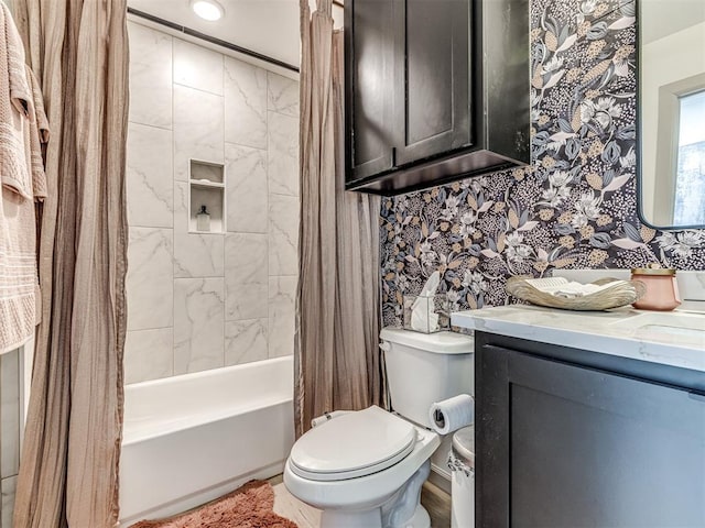 full bathroom with vanity, toilet, and shower / bath combo