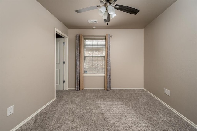 unfurnished bedroom with ceiling fan and carpet flooring