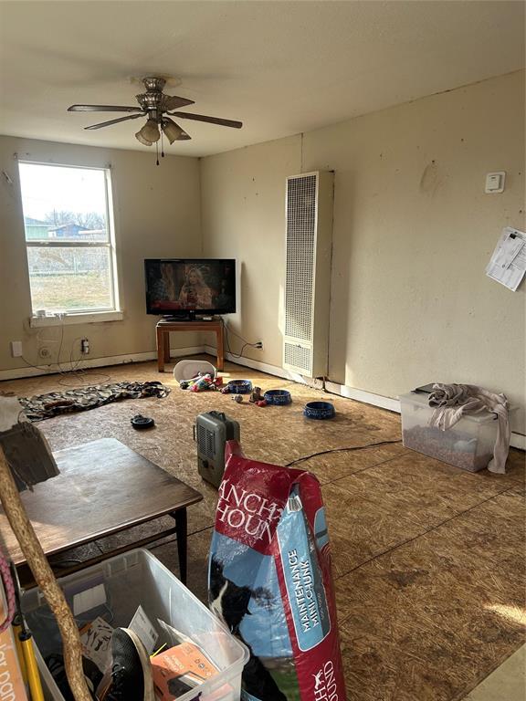 living room featuring ceiling fan