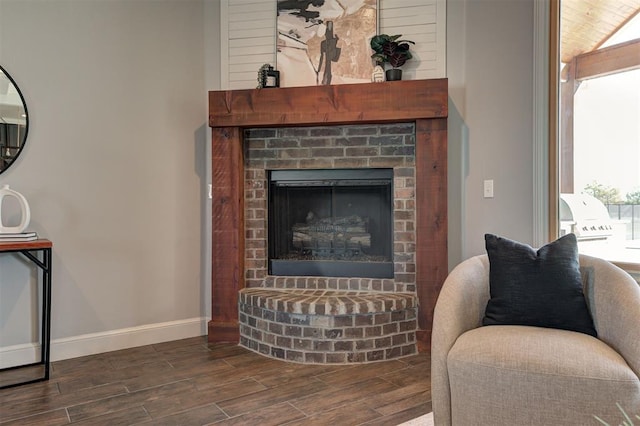 living area featuring a fireplace