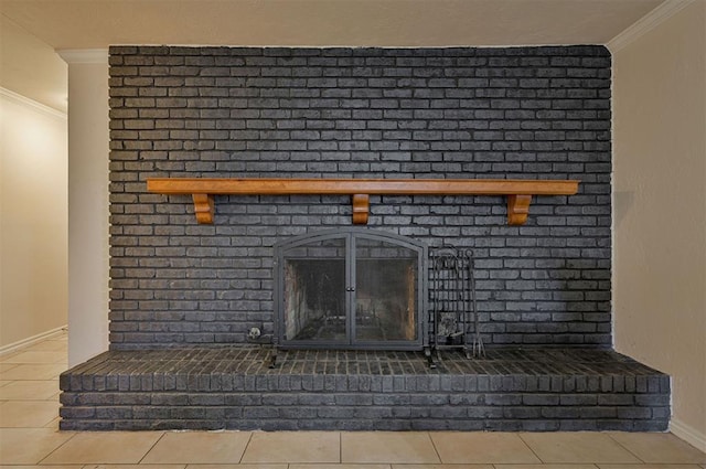 room details with a brick fireplace and crown molding