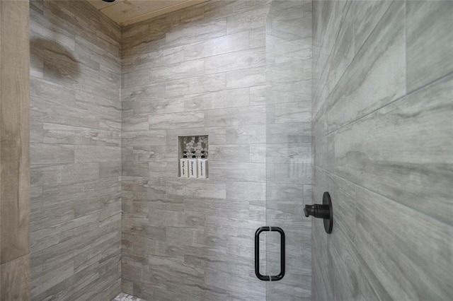 bathroom featuring a shower with door