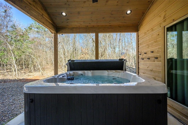 view of patio featuring a hot tub