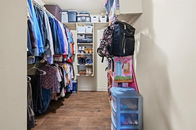 walk in closet with hardwood / wood-style flooring