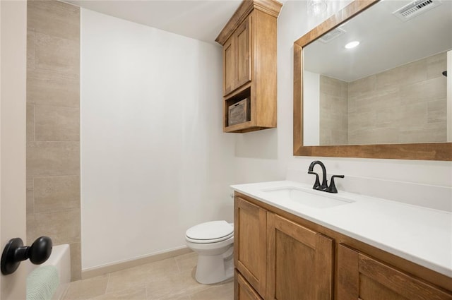4813 Mistywood Ln, Mustang, OK 73064 - full bathroom featuring vanity, toilet, tile patterned flooring, baseboards, and shower / bath combination