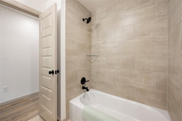4813 Mistywood Ln, Mustang, OK 73064 - full bath with wood finished floors, washtub / shower combination, and baseboards