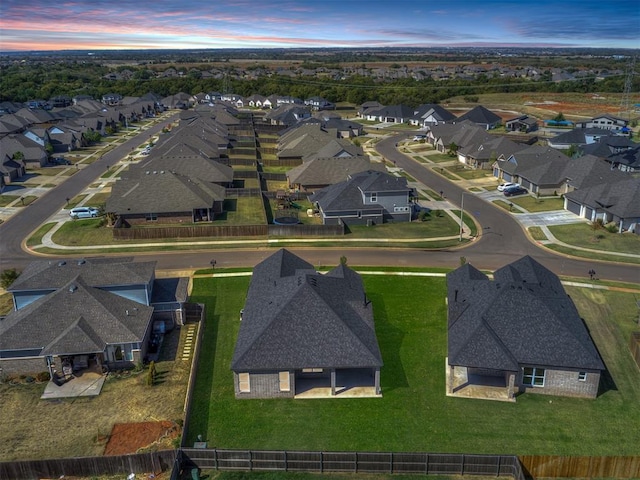 view of aerial view at dusk