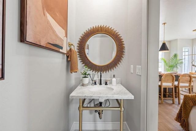 bathroom featuring sink and hardwood / wood-style floors