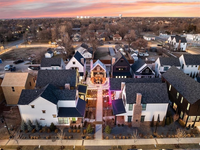 view of aerial view at dusk