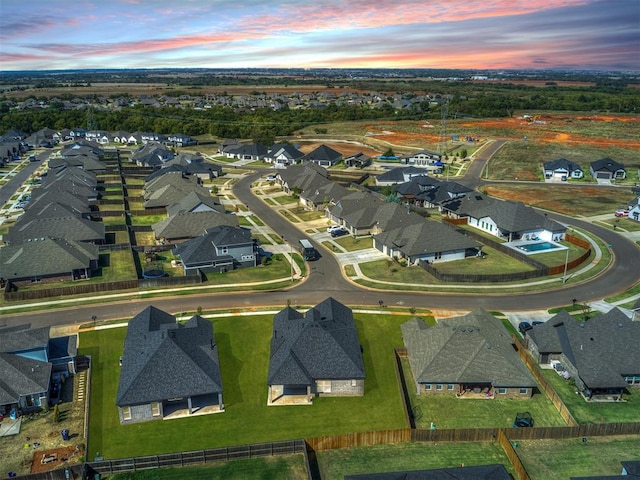 view of aerial view at dusk