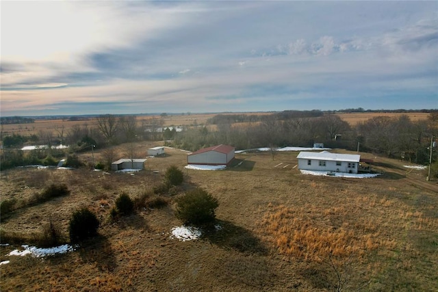 aerial view at dusk with a rural view