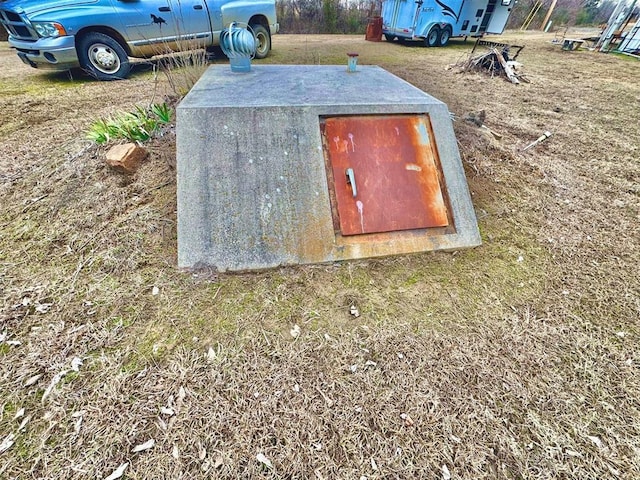 view of storm shelter