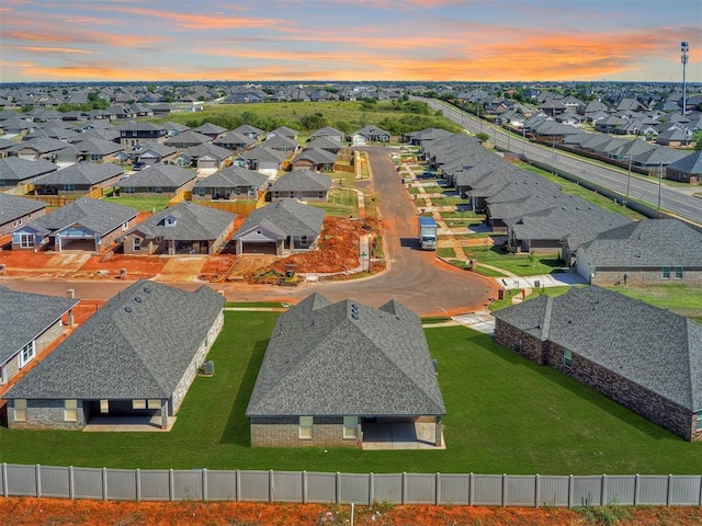 view of aerial view at dusk