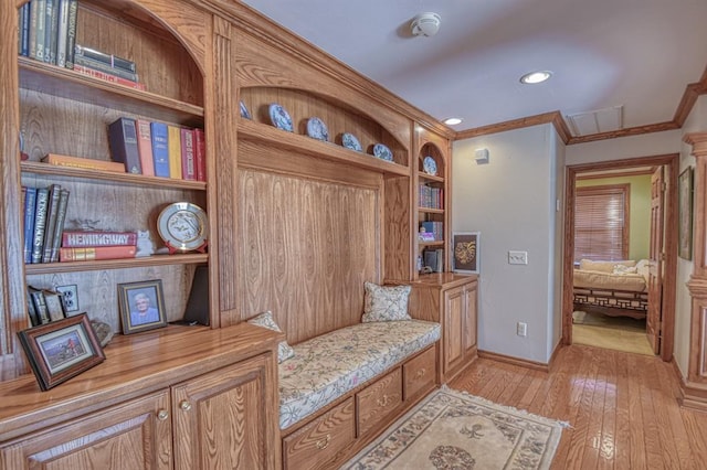 344 Millbrook Dr, Norman, OK 73072 - mudroom with crown molding and light wood-type flooring