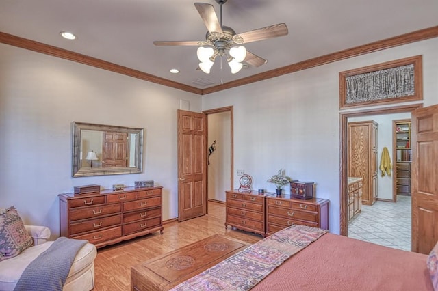 344 Millbrook Dr, Norman, OK 73072 - bedroom with crown molding and ceiling fan