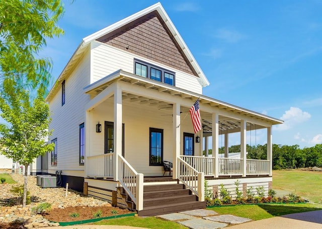 view of front of house featuring a porch and cooling unit