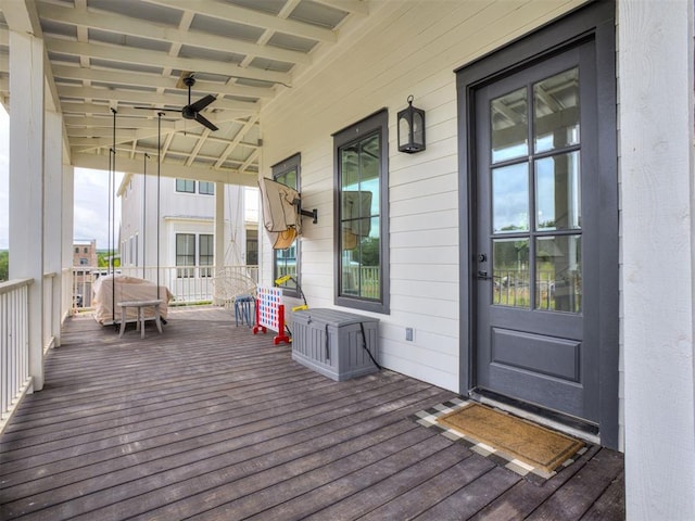 56 Center Ln, Carlton Landing, OK 2023 - porch featuring a ceiling fan