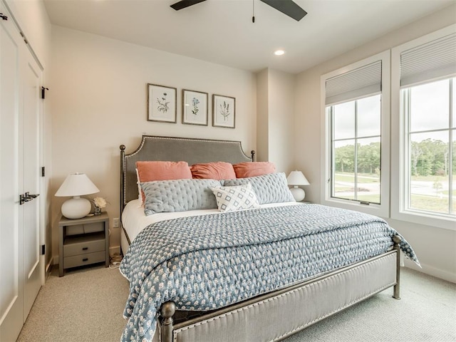 56 Center Ln, Carlton Landing, OK 2023 - carpeted bedroom with recessed lighting and ceiling fan