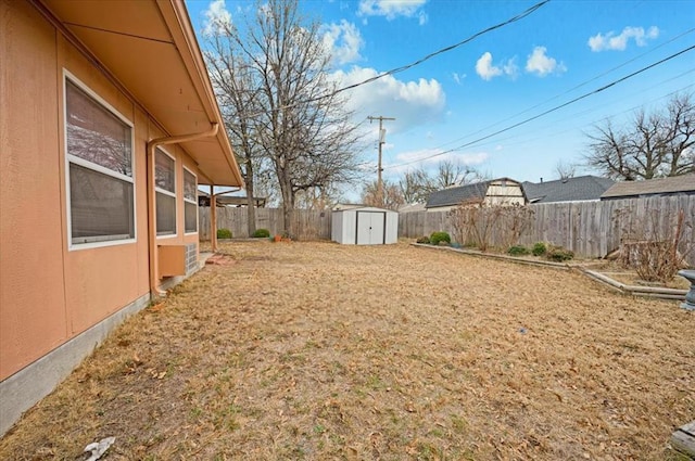 view of yard featuring a storage unit