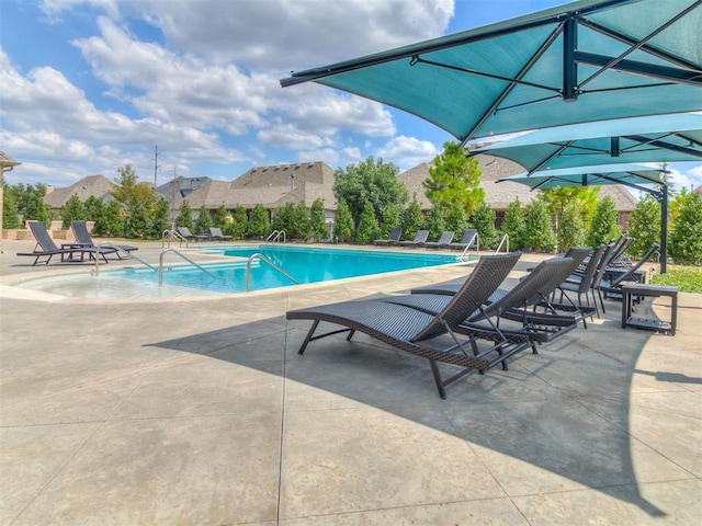 view of pool featuring a patio