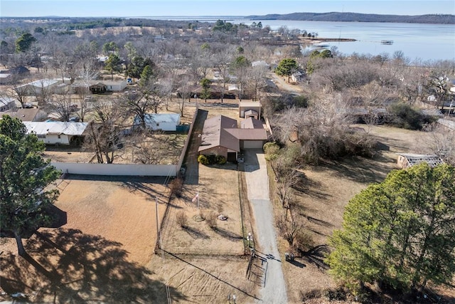 bird's eye view with a water and mountain view