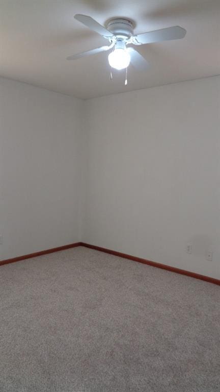 spare room featuring ceiling fan and carpet floors