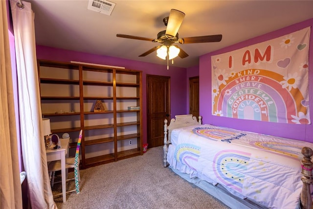 unfurnished bedroom with ceiling fan and light carpet