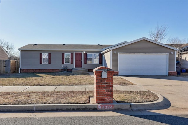 single story home with a garage