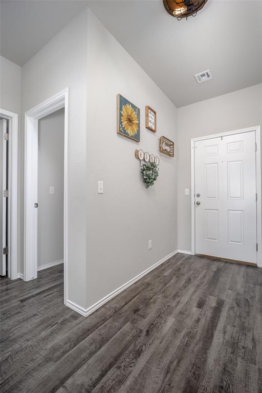 foyer with dark hardwood / wood-style floors