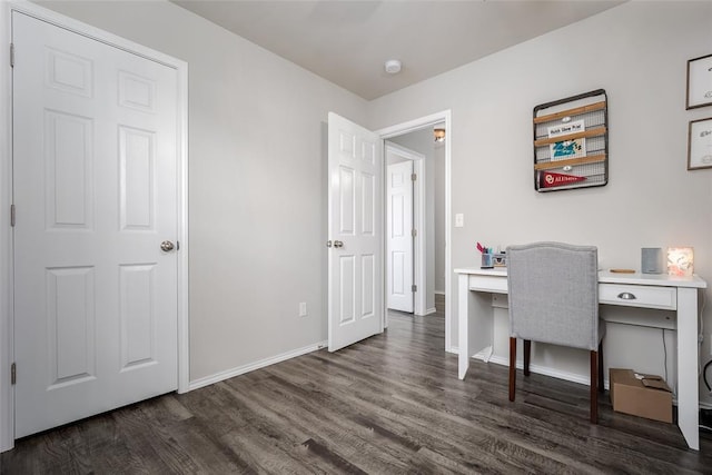 office with dark hardwood / wood-style flooring