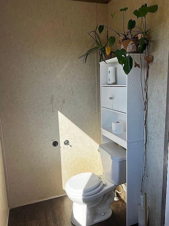 bathroom featuring wood-type flooring and toilet