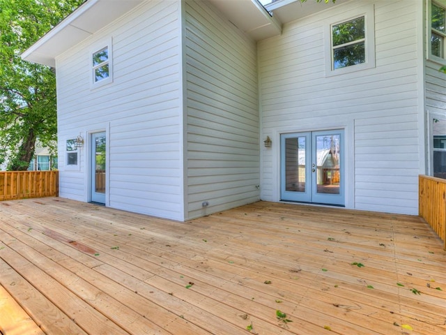 wooden terrace featuring french doors