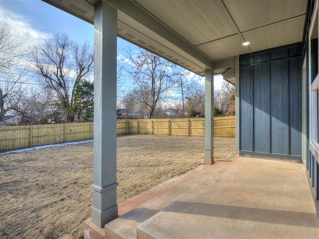 view of yard featuring a patio and a fenced backyard