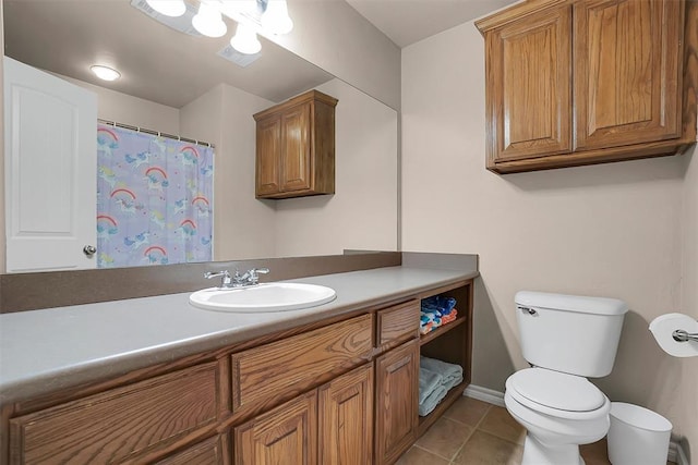 bathroom featuring tile patterned flooring, vanity, and toilet