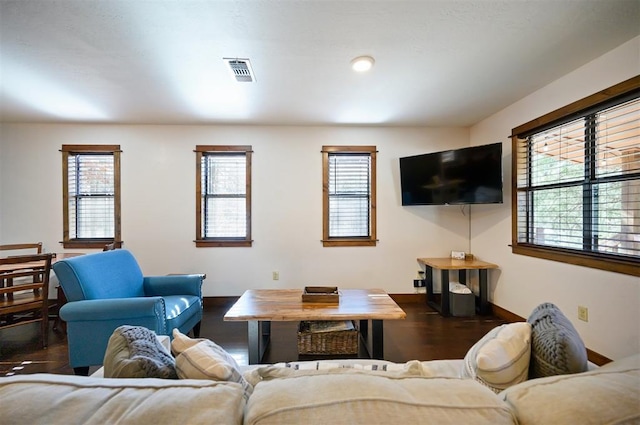 living room featuring dark hardwood / wood-style flooring