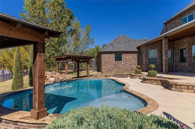 view of pool featuring a pergola and a patio