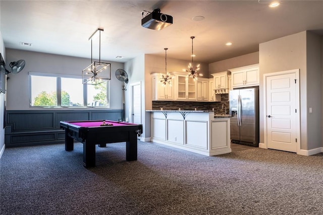 playroom with pool table and carpet flooring