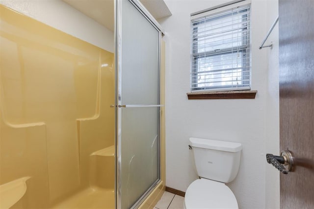 9718 Hummingbird Ln, Oklahoma City, OK 73162 - bathroom featuring walk in shower, toilet, and tile patterned flooring