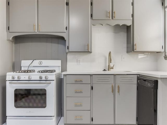 kitchen with gray cabinets, dishwasher, and gas range gas stove