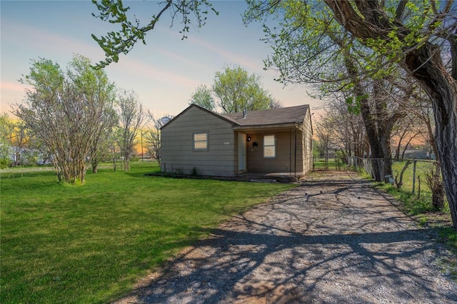 exterior space featuring a yard