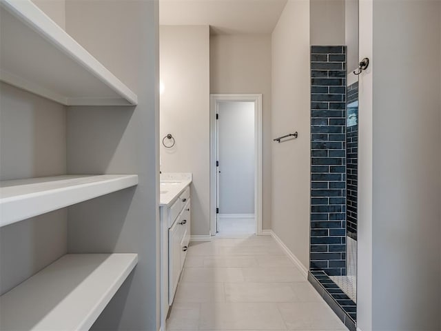 bathroom with vanity and walk in shower