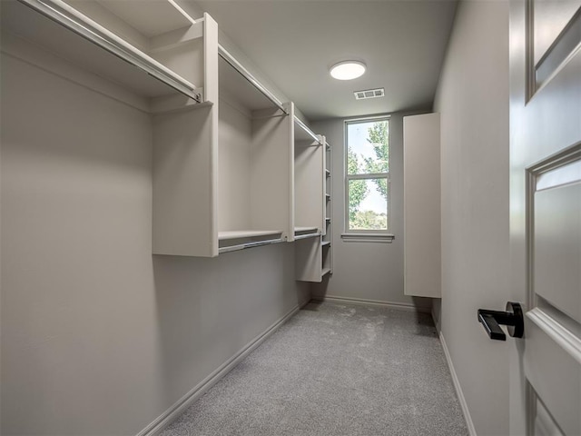 spacious closet featuring light carpet